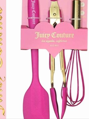 Juicy Couture Home 3-Piece Logo Silicone Kitchen Utensil Set- Pink/Gold